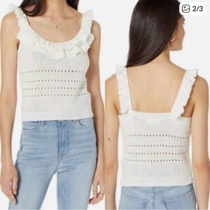 7 For All Mankind Ivory Ruffle Knit Tank Top
